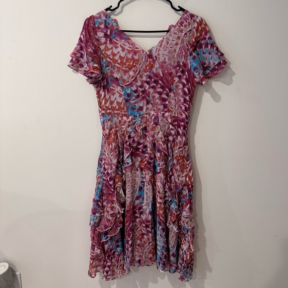 Sundance Vivian silk chiffon romantic ruffle pink blue dress size 4 - Picture 3 of 5